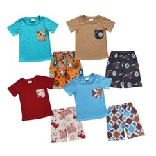Toddler Cowboys Short Sleeve Top Shorts Set Rodeo Print 2pcs Summer Outfit