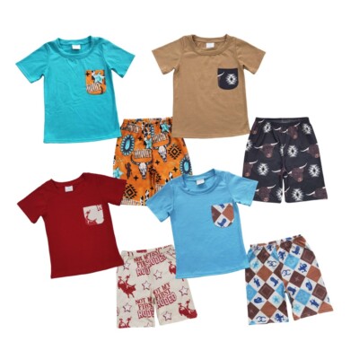 Toddler Cowboys Short Sleeve Top Shorts Set Rodeo Print 2pcs Summer Outfit