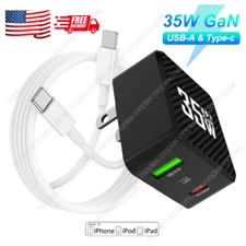USB-C Fast Charger 35W GaN Adapter Block For iPhone 14 13 12 XR Type C PD Cable