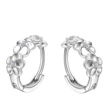 Women Fashion Crystal Flower Ear Buckle 925 Silver Hoop Huggie Earrings