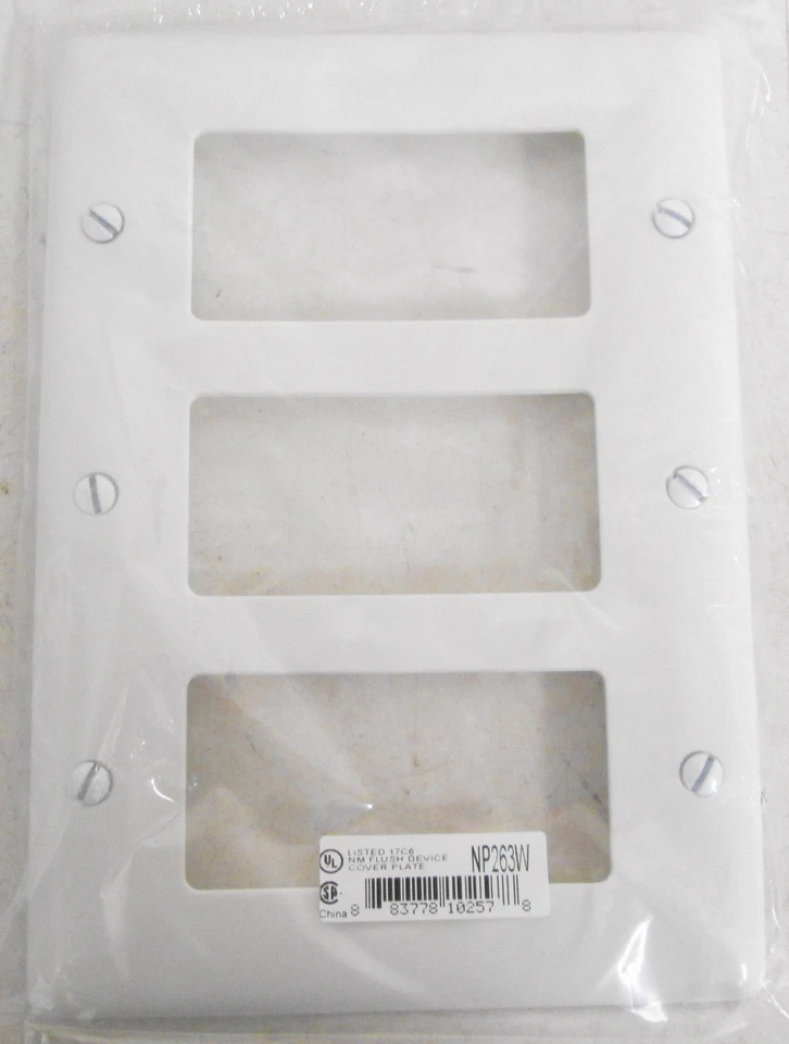 Placa de pared de nailon Hubbell NP263W placa de cubierta de 3 bandas blanca (lote de 5) Foto 2 de 4