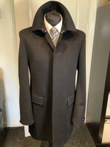 Gentlemen’s Black Overcoat By Katherine Hamnett Wool Cashmere Mix Size 42R New - Foto 3 di 17