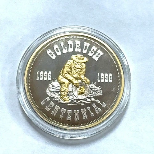 Rare 1998 1oz 999 Silver Gold Miner Joe Prospector Medallion w/ 24K Gold Nugget