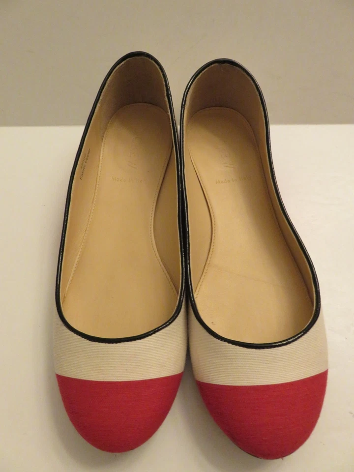 J Crew Collection Nora Talla 7 Lona Ballet Pisos/Zapatos Rojo/Blanco Vacaciones Rayas Foto 3 de 4