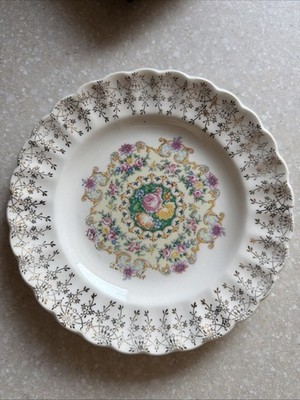 Set Of 4 Vintage American Limoges Floral Bread Plates W 22k Gold Trim. 6 1/4  