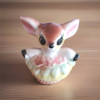 Extremely Rare Vintage 50''s Bambi Fawn  In Basket Salt/Pepper Shaker Japan