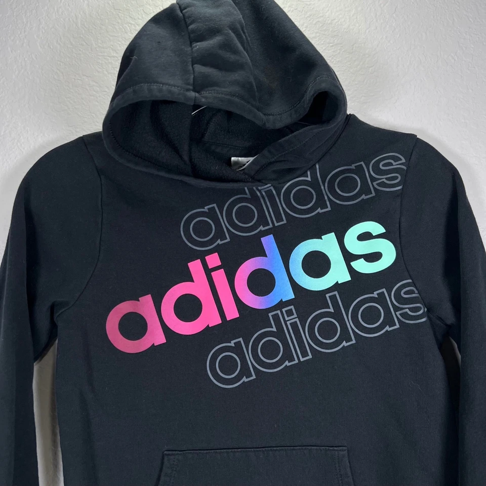 Adidas Sudadera con Capucha Pullover Sudadera Gráfico Logo Negro Informal Niños Talla M Foto 2 de 4