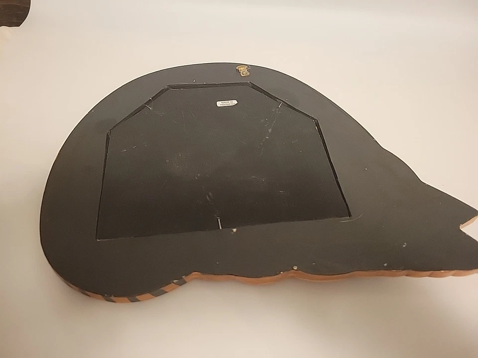 Vintage Folk Art Striped Cat Wood Round Mirror Indonesia  - Image 2 of 4