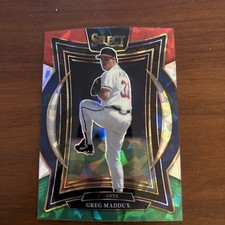 2025 Panini Select Greg Maddux Concourse Red and Green Cracked Ice #85