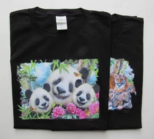Lot of 2 panda bears & tigers short sleeve black tee shirts - Large
