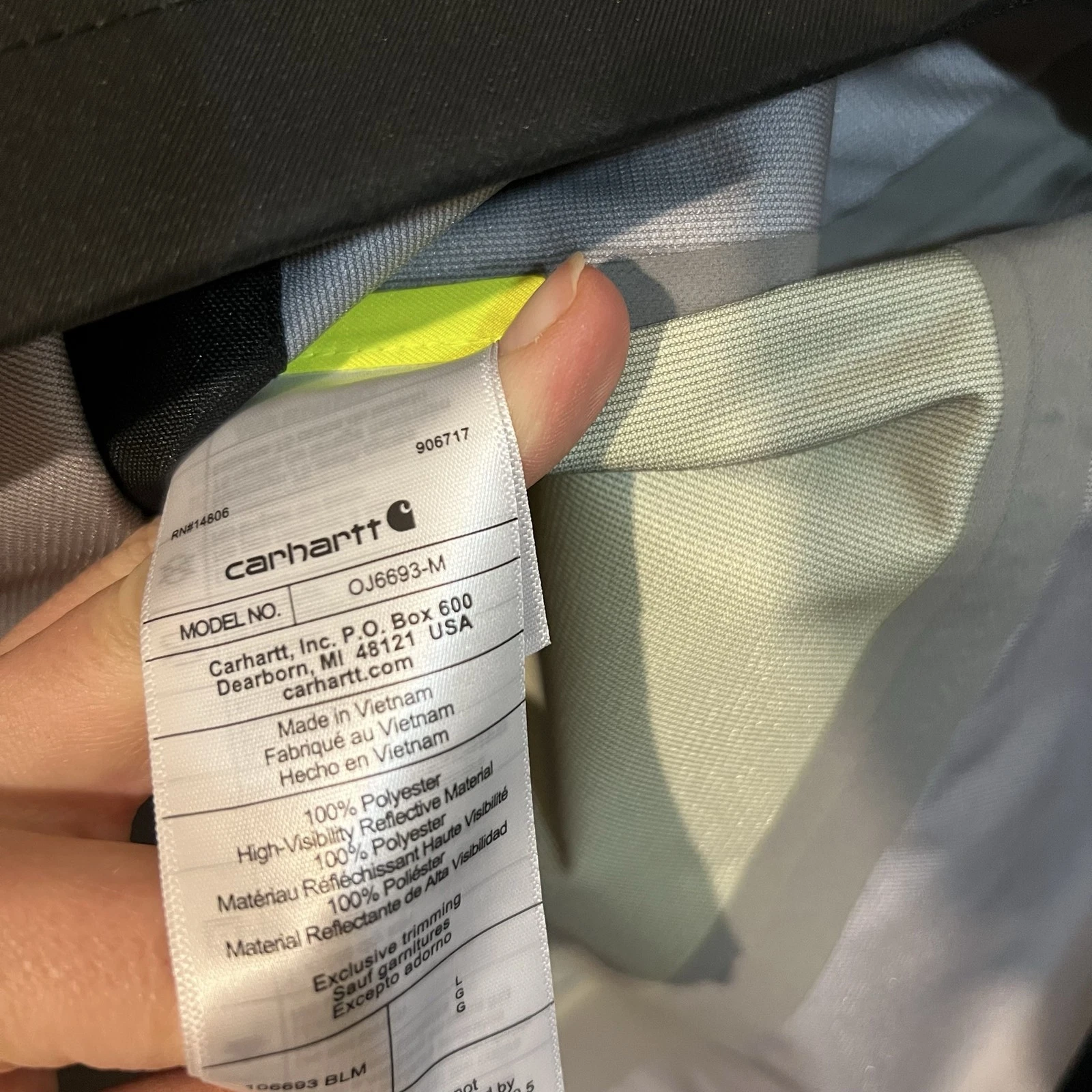 Carhartt Storm Defender Jacket Mens Large Yellow Hooded Hi Vis Workwear OJ6693-M - product detail image 5