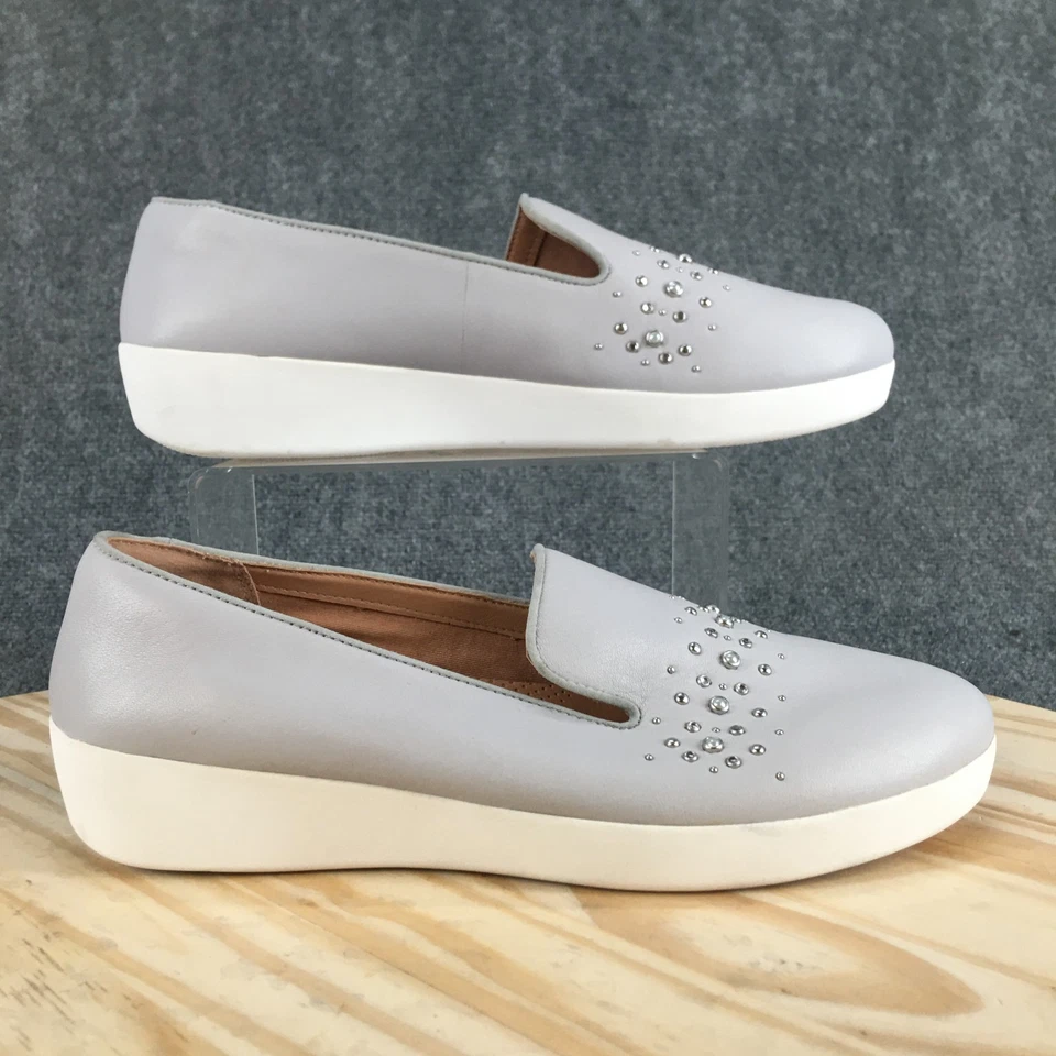 NUEVO Zapatos FitFlop Para Mujer 11 Audrey Perla Tachuelas Informales Sin Cordones Mocasín M60-618 Gris Foto 2 de 4