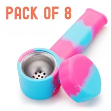 ( Pack of 8 ) 3.5" Silicone Tobacco Smoking Pipe with Lid Pink Hand Pipes Bowl