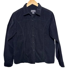 Woolrich Corduroy Button Down Shirt Womens Petite Small Black Long Sleeve