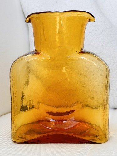 Blenko Topaz Amber Double Spout Water Bottle Sticker Vintage
