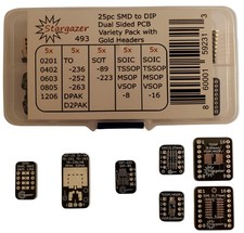 25 Piece Dual Sided SMD to DIP Variety Pack with 40 Gold Plated Headers