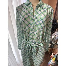 Tommy Hilfiger Green Blue Plaid Long Sleeve Button Down Dress Womens Medium