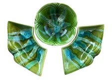 California Pottery Chip Dip Set 3 Piece Set USA Green/cali Mcm Trippy VTG