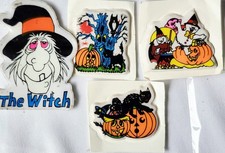 Vintage 80s Halloween Puffy Sticker Lot 4 Witch Cat Pumpkin Ghost NOS Used