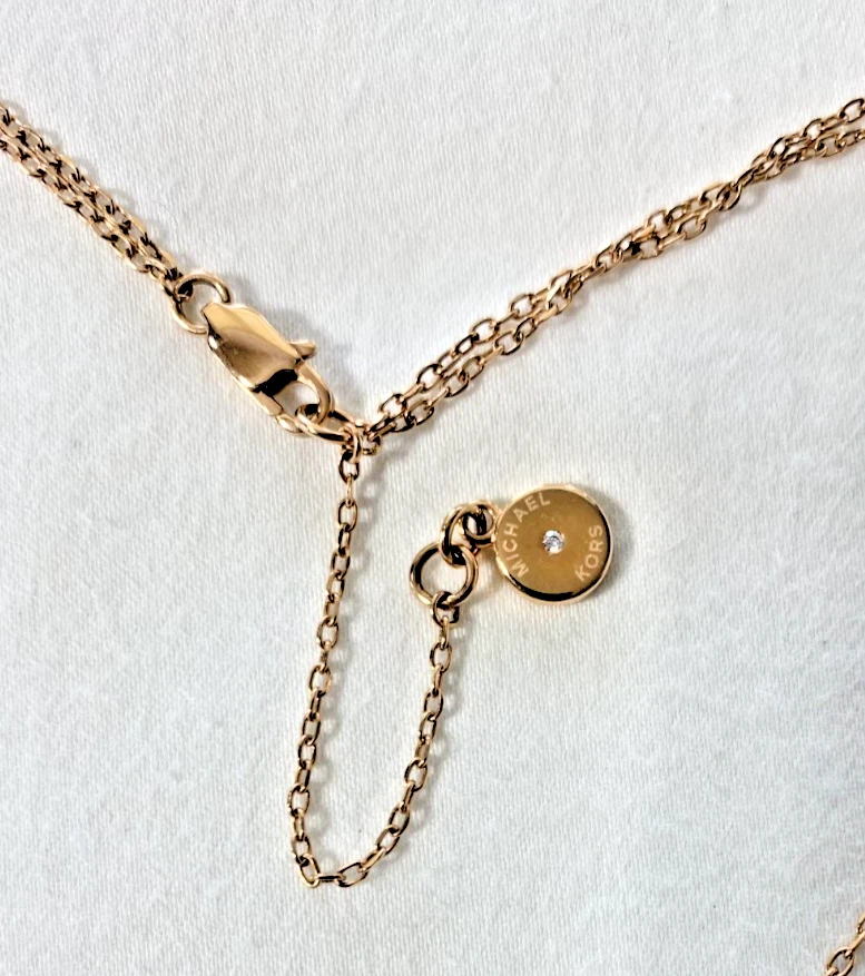 Collar Michael Kors Firmado Tono Oro Rosa Doble Hilo Corazón/Barra 16"/18" Foto 4 de 4