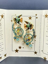 Lunch at the Ritz "Ocean Blue Loop" Crystal Fish Clip-On Earrings On Card, USA