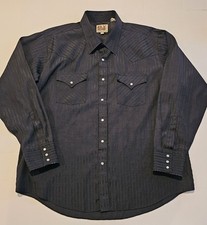Ely Cattleman Western Snap Shirt Mens Black Excellent Jacquard Stripe- 17x35