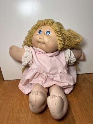 Vintage Cabbage Patch Kids Doll Blonde Yarn Hair Pink Dress Coleco 1978 1982