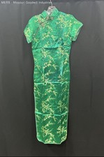 Laogudai Women's Green Gold Floral Brocade Cheongsam Qipao Dress Sz 34