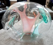 1988 XLARGE Peter Bramhall Studio Art Glass Interior Pulled Orb Sculpture 15.5"