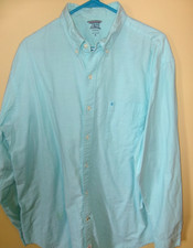 IZOD Saltwater Shirt Men's XL Teal Relaxed Classics Button Down Shirt 31" Length