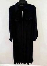 Zara Black Pleated Long Button Down Dress Long Sleeve XS