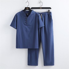 New Men Sweatsuits 2 Piece Sport Tracksuit Jogger Hanfu Suits Beach Outfits Sets