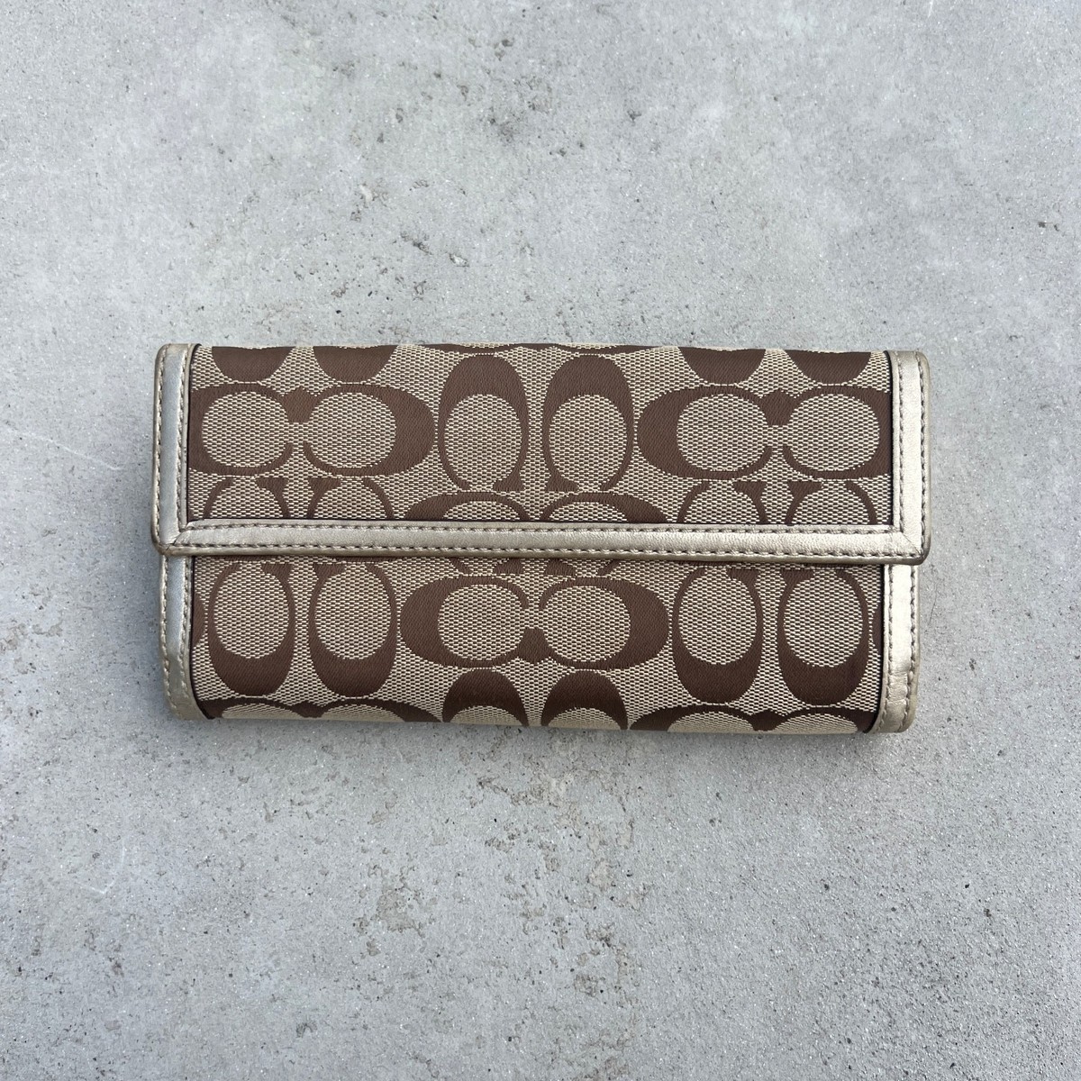 Coach |Auth Vintage Monogram Gold Brown Long Fold Wallet  display picture 1