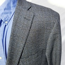 Hart Schaffner Marx New York 46L Gray Brown Black Check sport coat Jacket Blazer