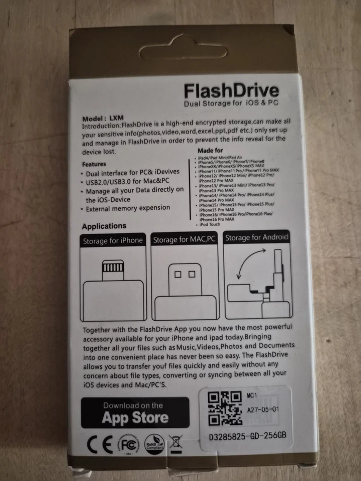 256gb usb flash drive 3.0 Dual Storage for iOS & PC BRAND NEW in a BOX. - Image 2 of 2