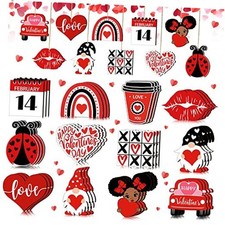 36 Pcs Valentine's Day Wooden Hanging Ornaments Decoration for Tree Red Heart