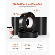 600V Electrical Tape, 10 Rolls, 3/4 in x 66 ft General Purpose PVC Insulating Wi