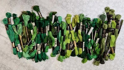 #5- Lot 70 Skeins Cotton Embroidery Stitch Floss Thread DMC Coats Greens