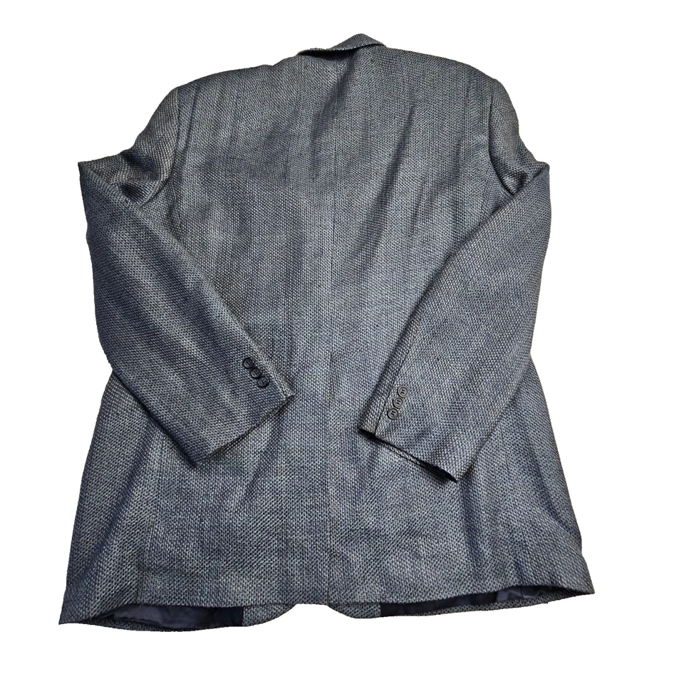 Blazer Vintage Años 80 Norm Thompson 100% Seda Texturizado Tweed 44L Azul Foto 2 de 4