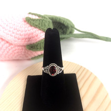 925 Sterling Silver  Genuine Garnet Gemstone Ring - Swirl-Oval - Gift-Size 8.5