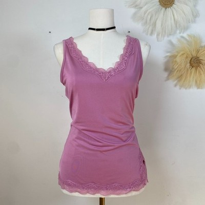 Faded Glory Womens Y2K Lace Trim Cami Tank Size S Fairy Coquette Stretch Preppy