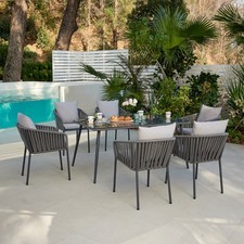 Dining Garden Furniture Set Grey Rope PE Outdoor Patio Grey Loose Cushions
