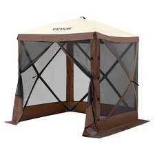 6x6FT Compact Folding Tent with Premium Mesh & Detachable Wind Covers Brown