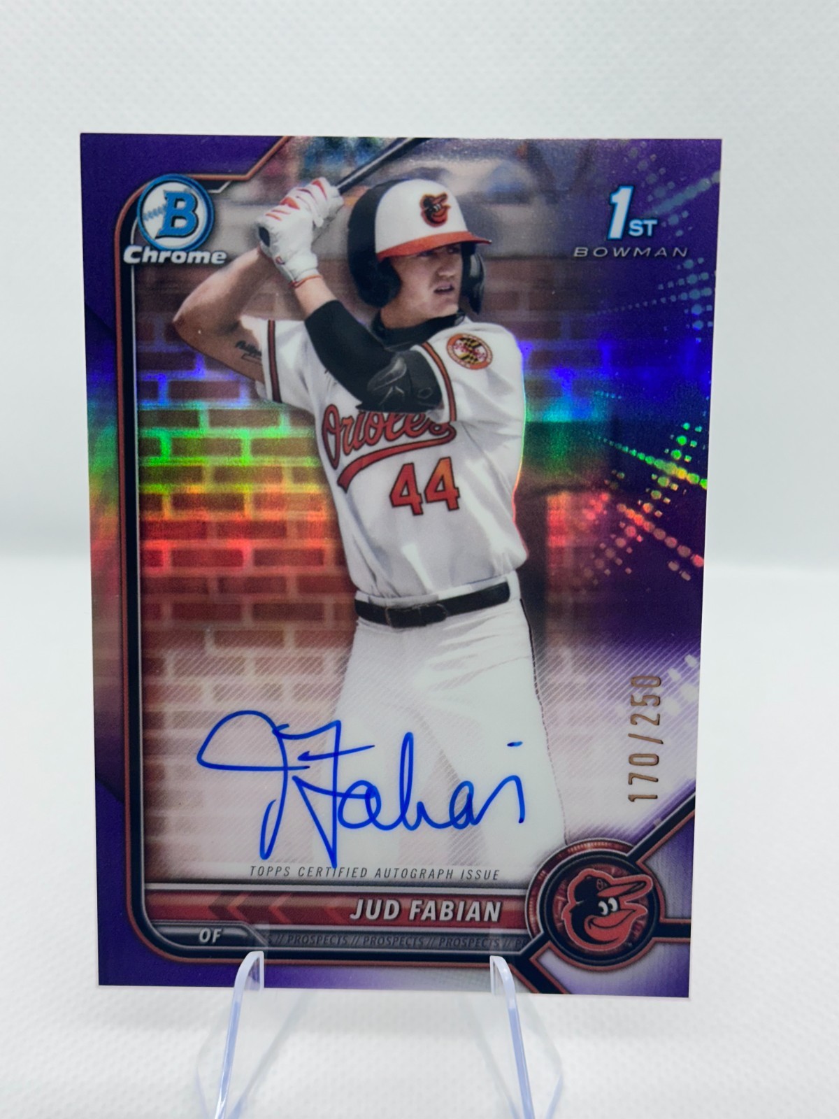 2022 Bowman Chrome 1st Auto Jud Fabian Purple Refractor /250
