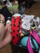 Red Christmas Headband for women Bejeweled Hairband Embellished