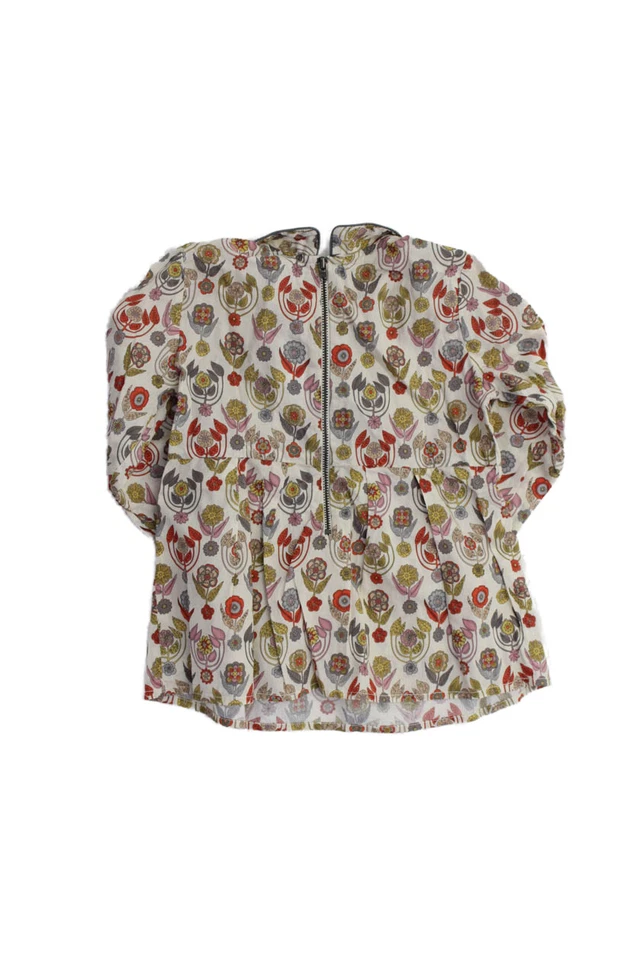 Bonpoint Womens Cotton High Neck Floral Zippered Pleated Top Beige Size 6 - Image 2 of 4