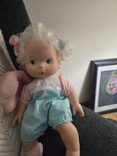 Curly White Hair Baby Doll Blue Outfit Hat Booties Soft Body Removable Clothes