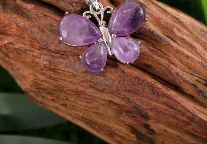 Collana ciondolo farfalla autentica ametista con GARANZIA argento 925 NUOVA - Immagine 2 di 4