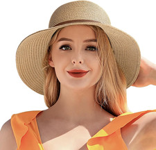 Beach Sun Straw Hats for Women, UPF 50 UV Sun Protection Wide Brim Summer Straw
