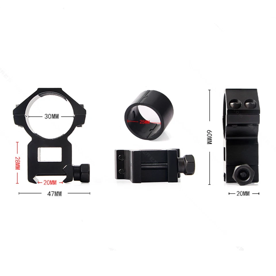 2Pcs 1''/30mm Ring Scope Mount High Profile 20mm Picatinny Rail Adapter Hunting - Image 3 of 4